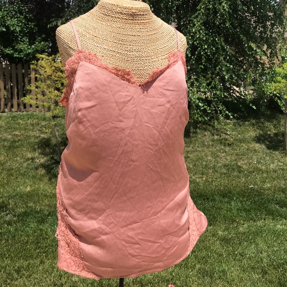Pink silk and lace tank top